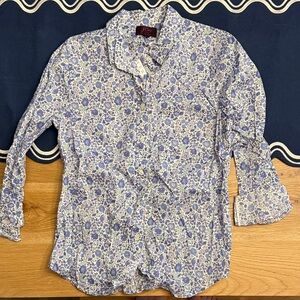 J. Crew Blue and White Floral Casual Shirt